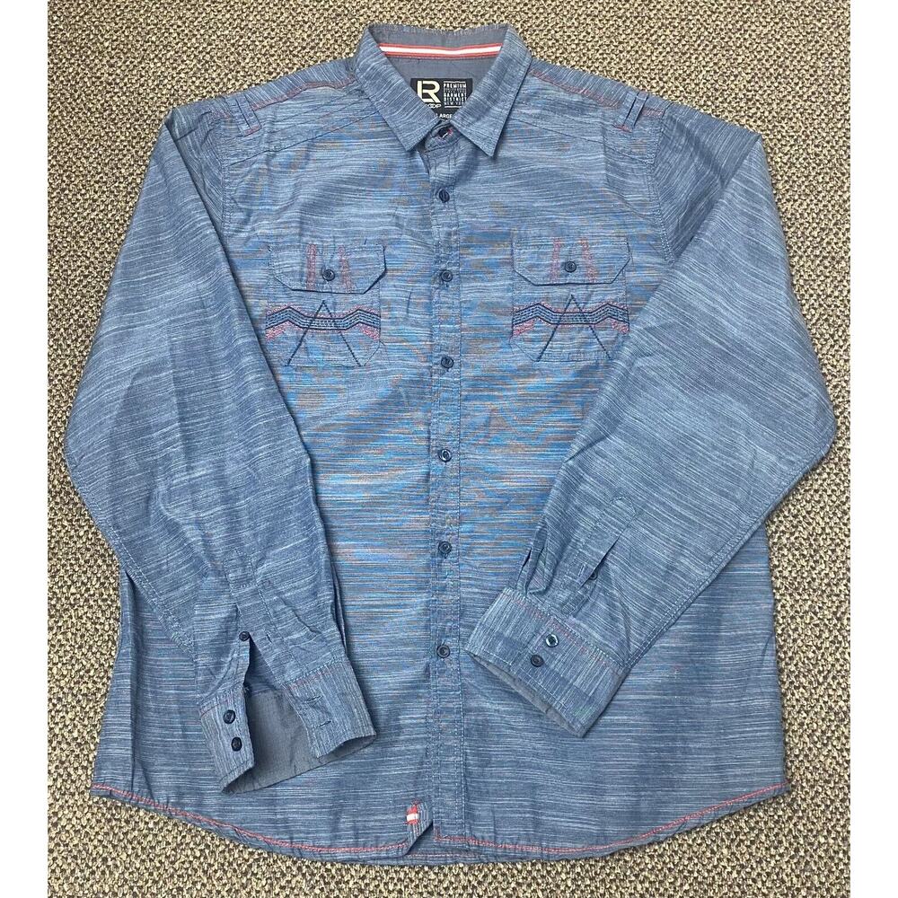 LR Scoop Men’s Button Up Blue Shirt Long Sleeve Lightweight Size XL # 349